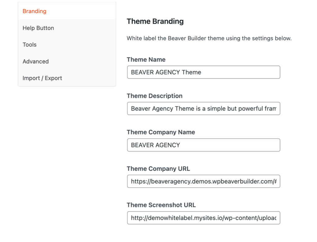 Beaver Builder Theme white label settings