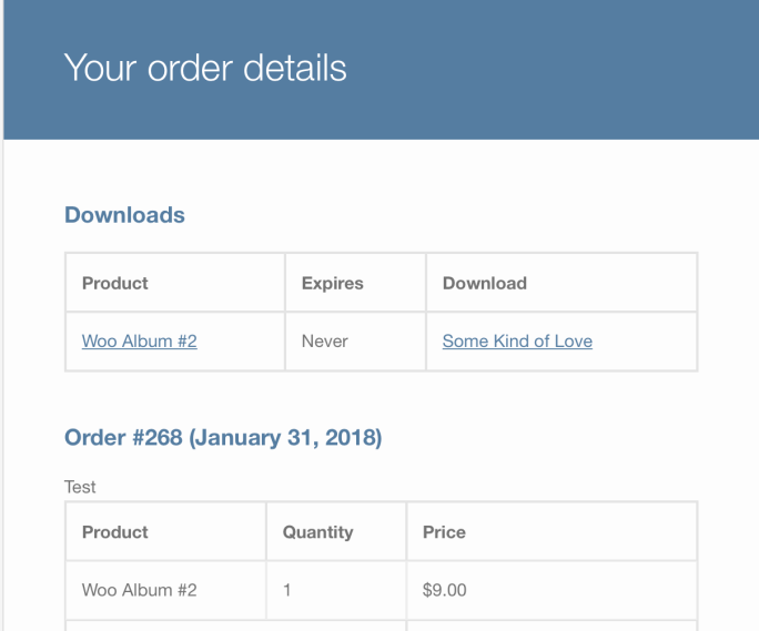 WooCommerce downloadable purchases page