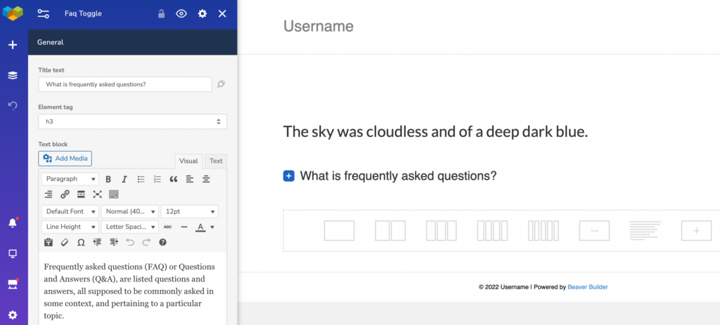 The Faq Toggle element in Visual Composer. 