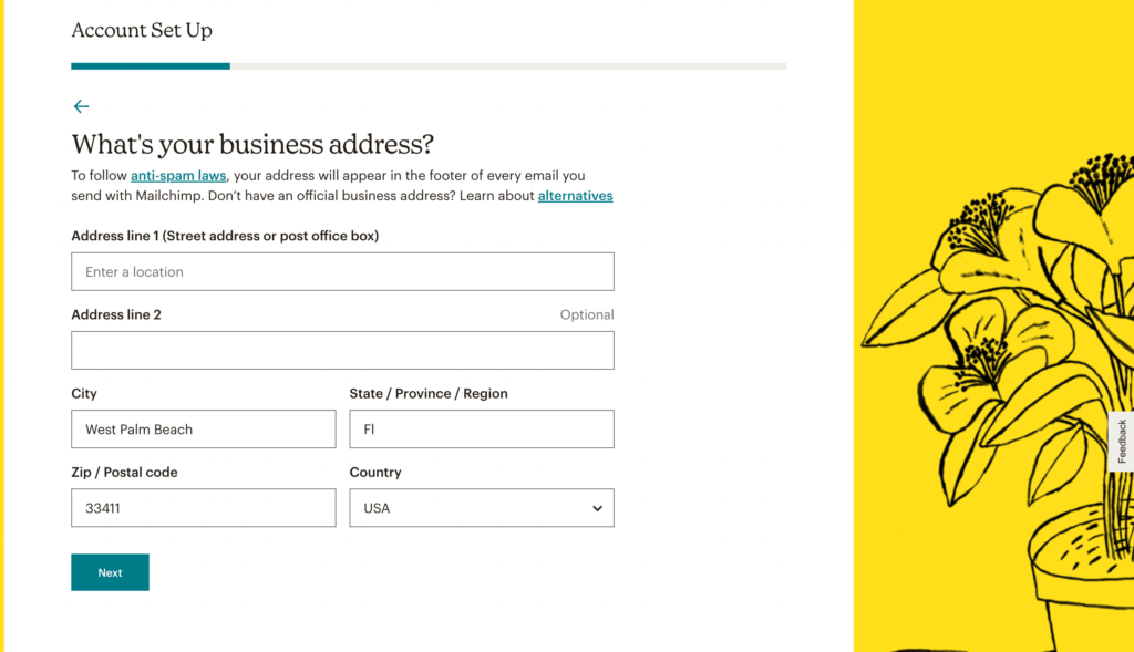 Mailchimp business address