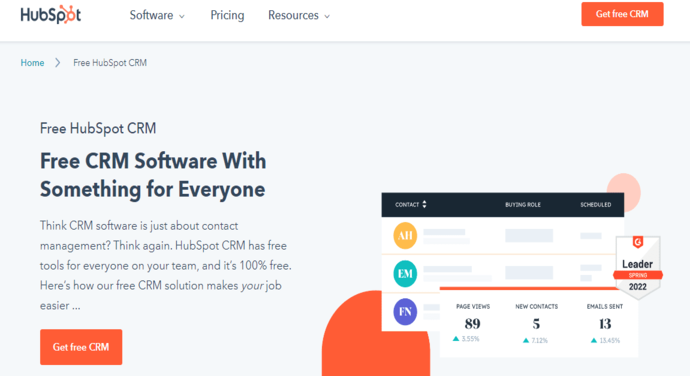 HubSpot CRM software homepage