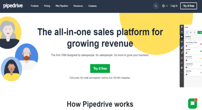 Pipedrive CRM software homepage