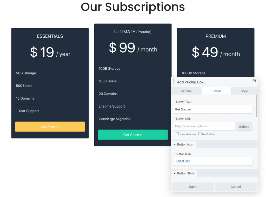 Pricing action button