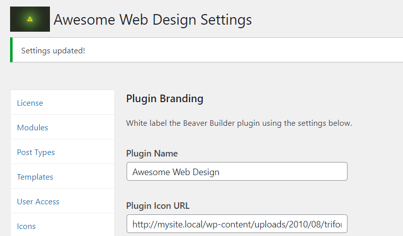 The Plugin Branding section in Settings. 