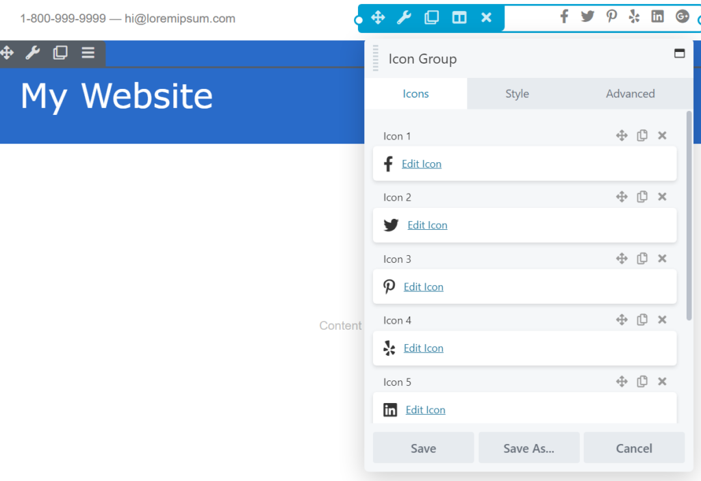Editing social media icons in Beaver Themer