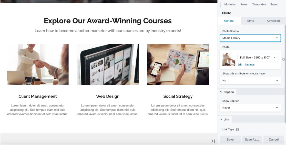 online course landing page example