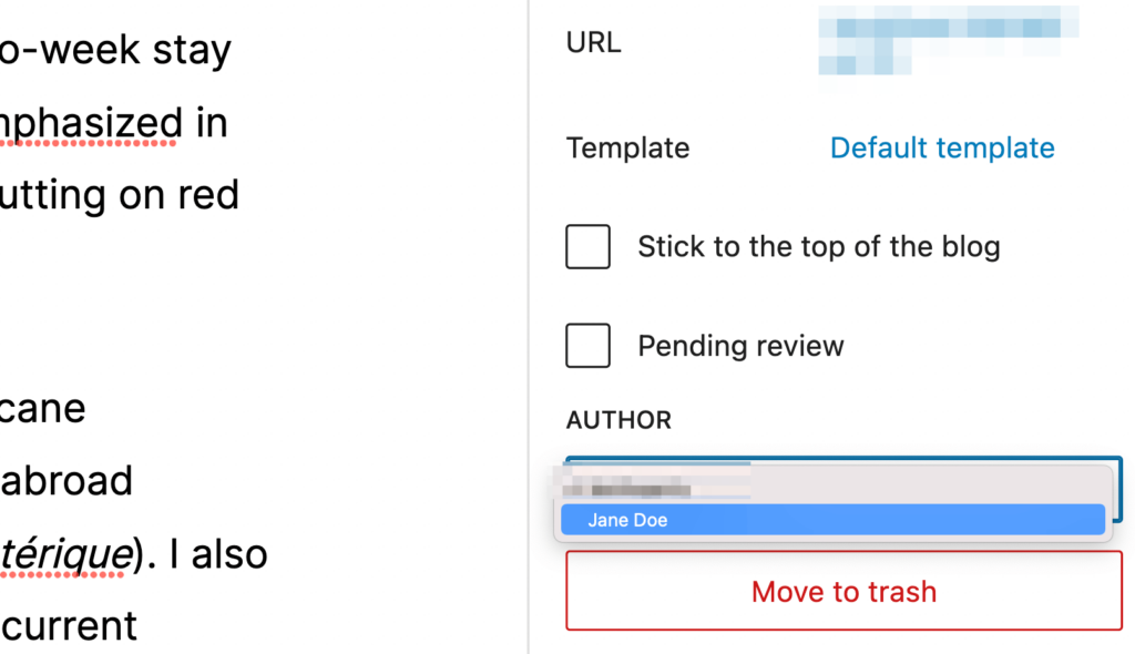 The Author dropdown menu. 