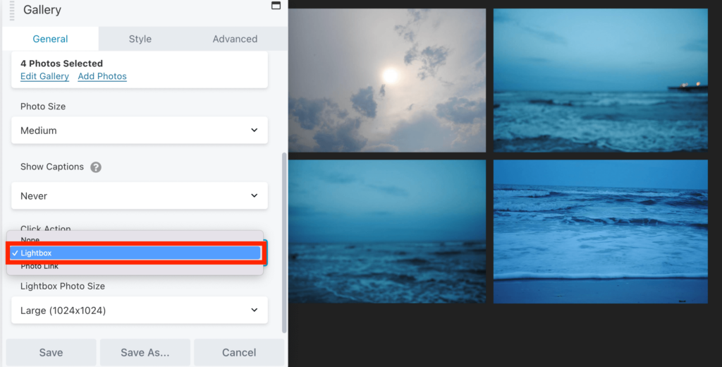 Highlighting the lightbox feature in galleries on WordPress. 