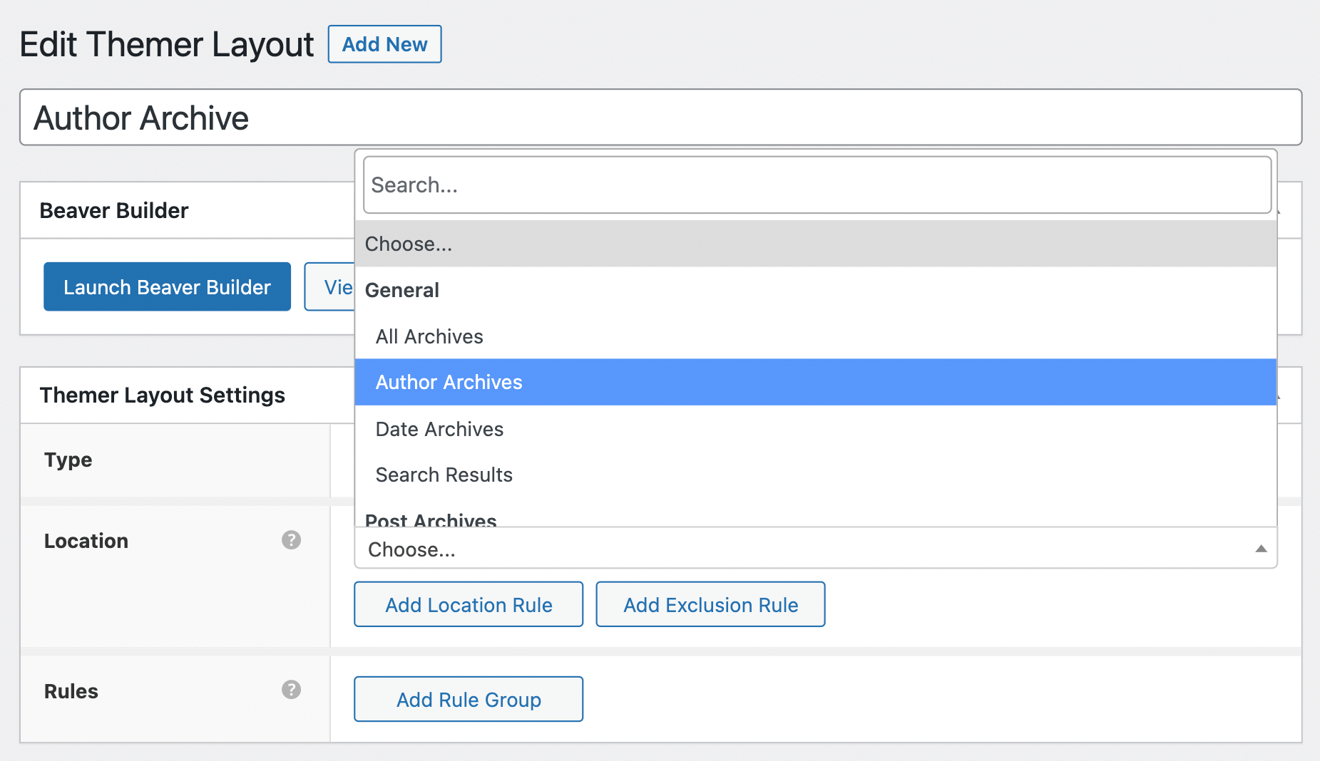 Selecting the Author Archives option. 