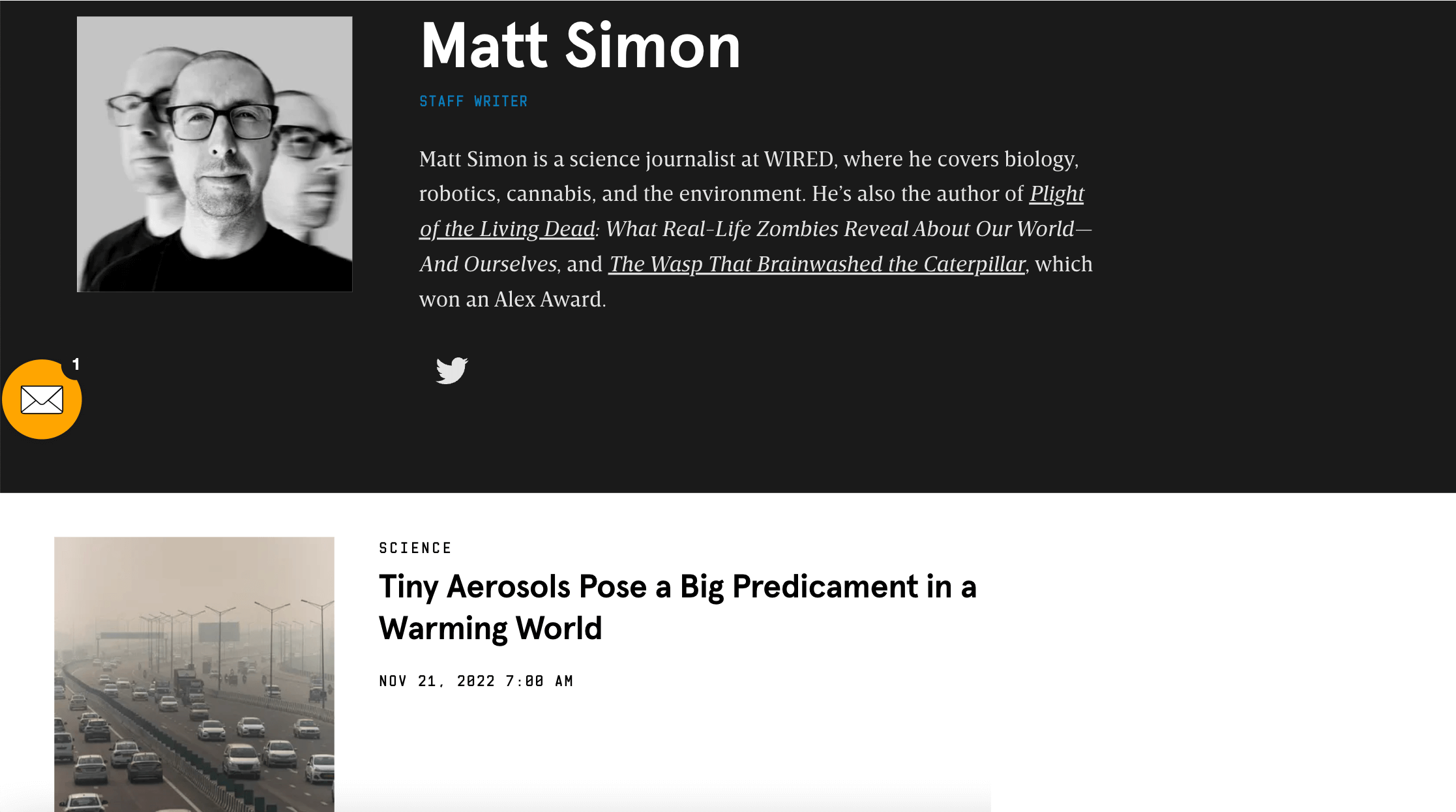 The author page of Matt Simon. 