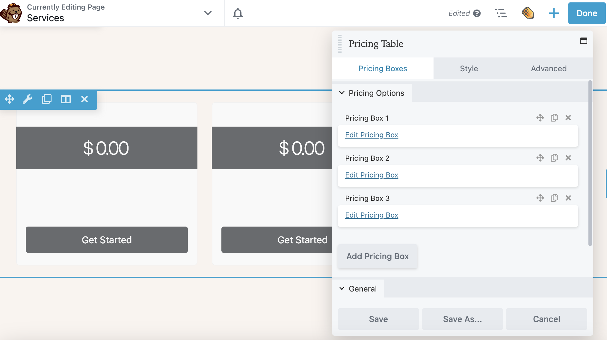 Beaver Builder Pricing Table module create pricing boxes