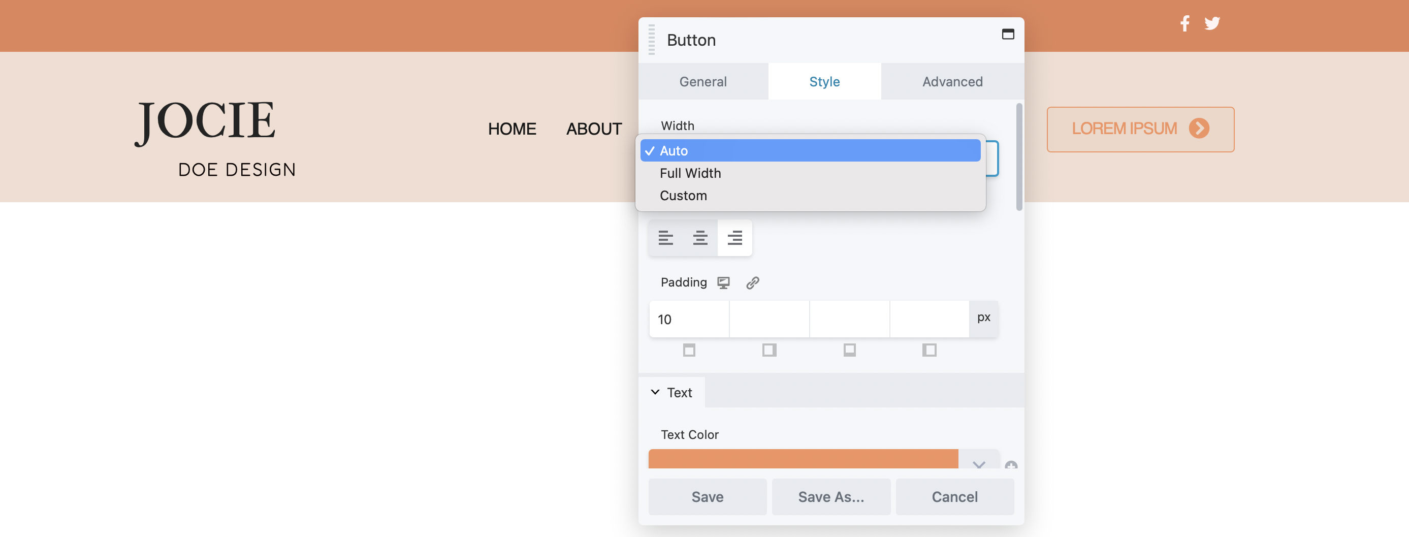 create headers and footers with beaver themer; Customize the button in your header