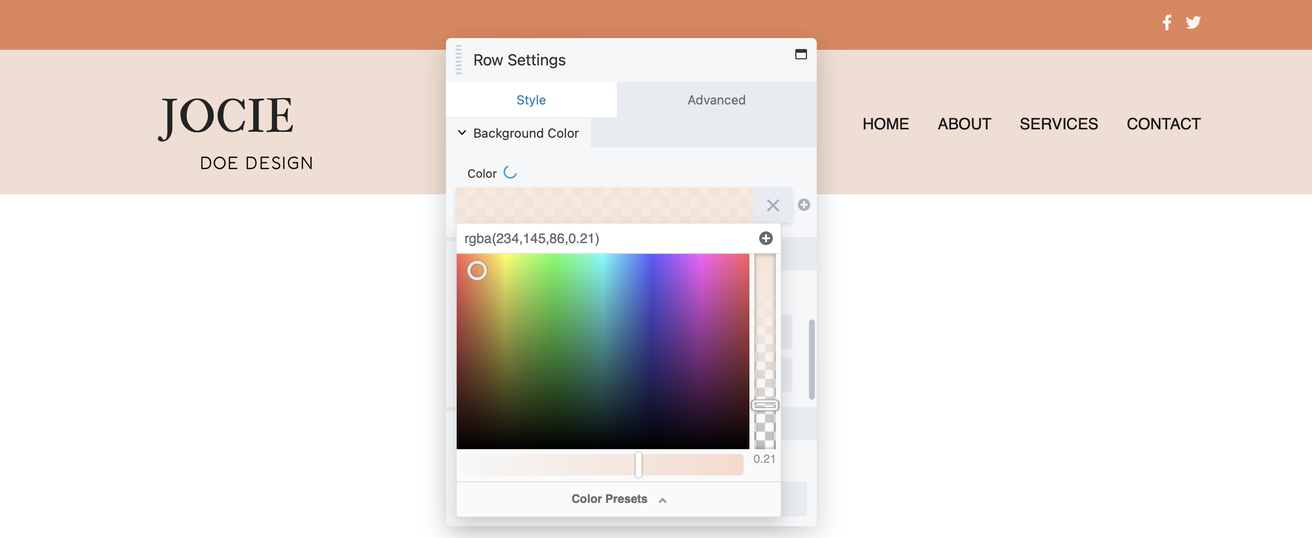 create headers and footers with beaver themer; Changing the background color of your header