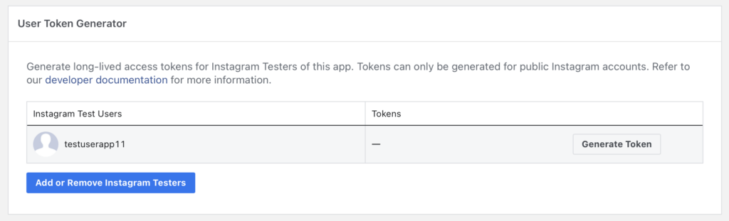 Generate token for Instagram test users