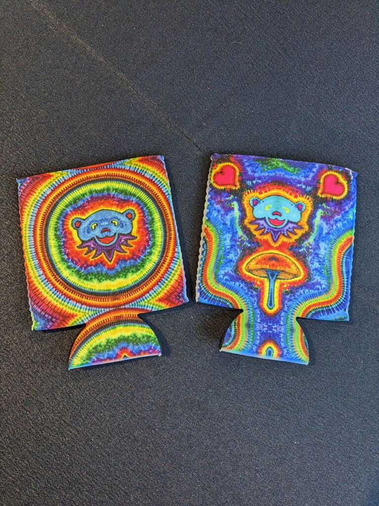 psychedelic tie-die beer koozies