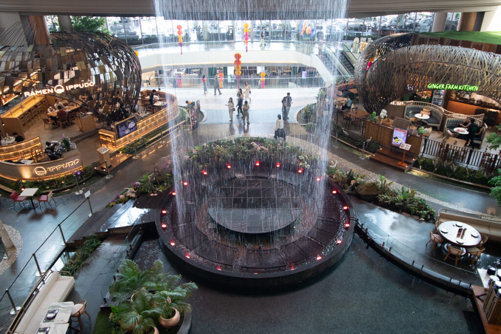 indoor waterfall at ICONSIAM