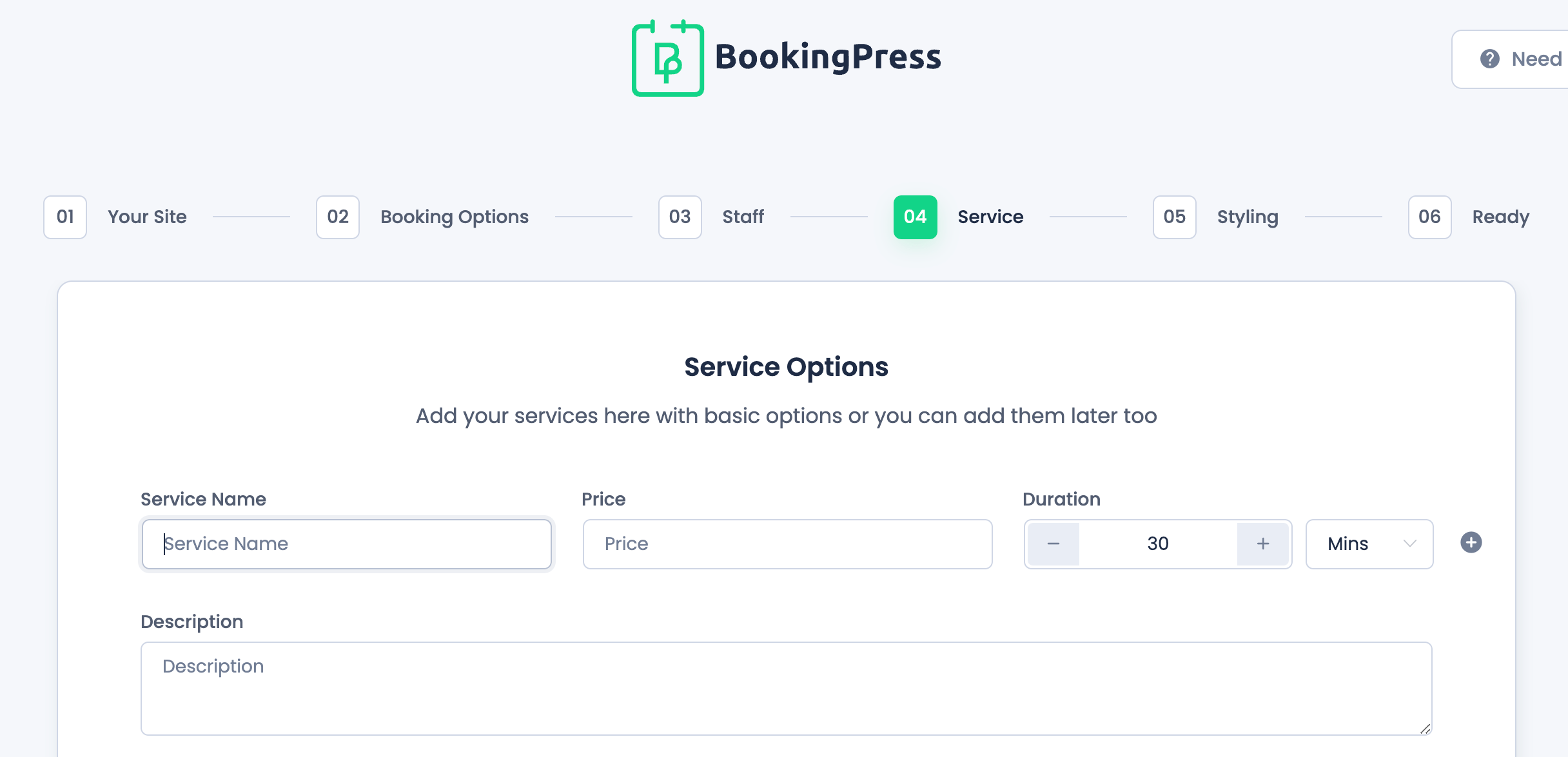 BookingPress Service Options page