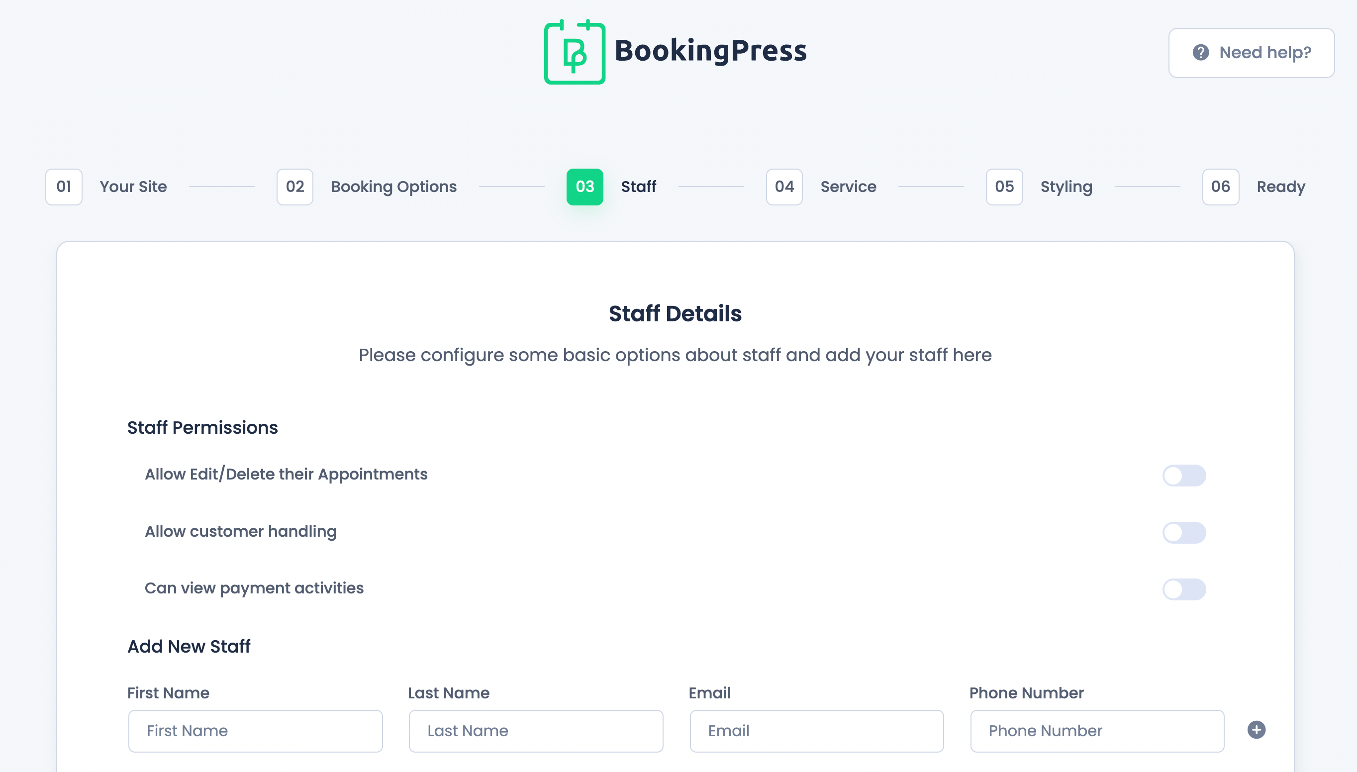 BookingPress Staff Details page