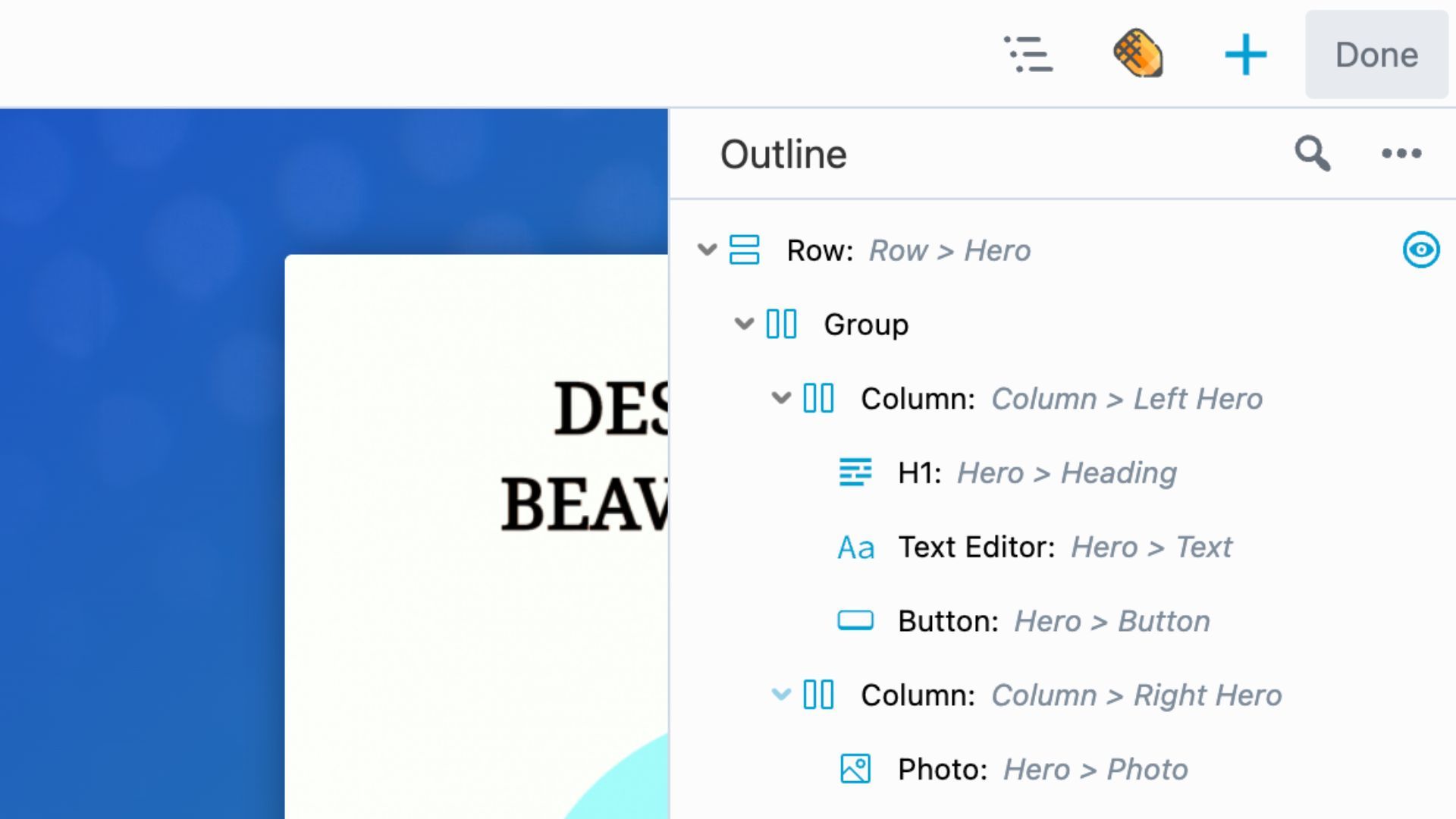 beaver builder outline panel