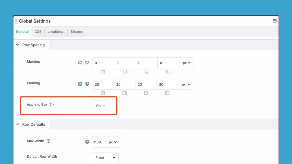 beaver builder box module spacing global settings