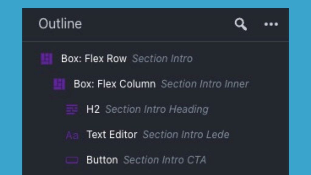 building your first component: outline panel overview